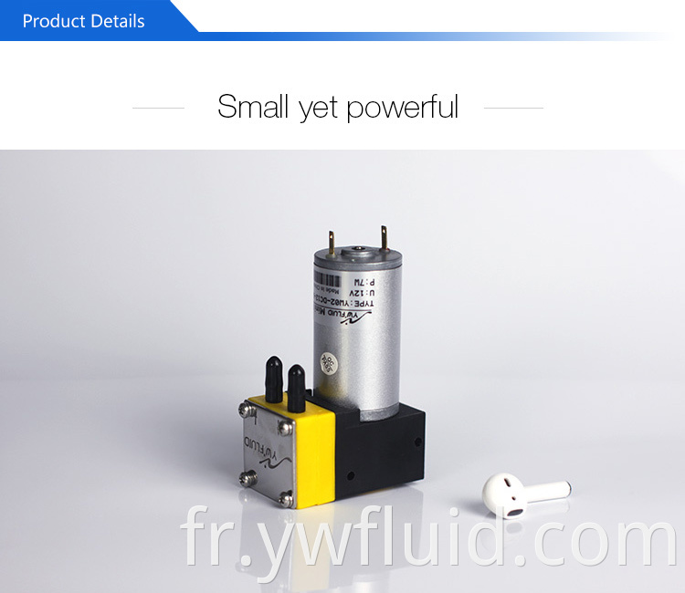 YWFluid 12V / 24V Micro / Mini Diaphragm Air Pompe avec moteur CC utilisé pour le dosage liquide
